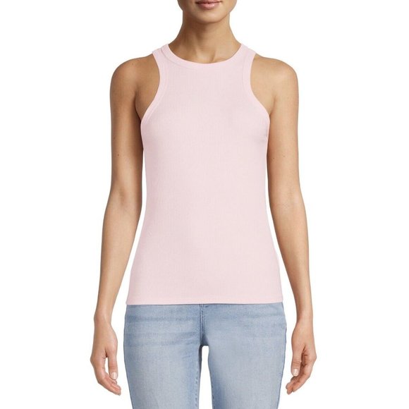 Ribbed High Neck Tank Top, Pink, Juniors, Lightweight - Picture 2 of 9